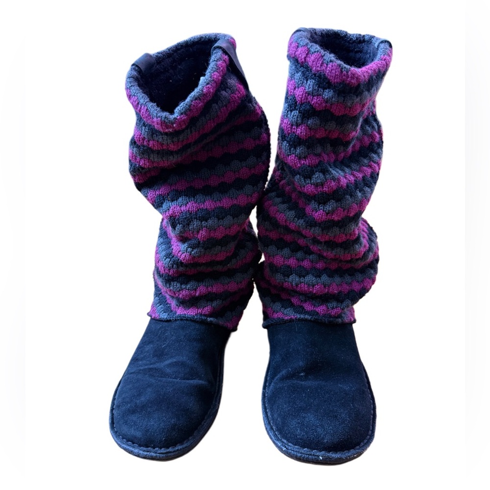 Keen Black Suede Boots Striped Knit Leg Warmer Top sz 7